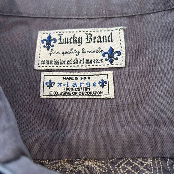LUCKY BRAND men button down embroidered back/sleeves L gray - Picture 7 of 10